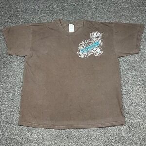 Vintage Y2k Floral Graphic Womens Tshirt Size Large Abstract Cotton Short Sleeve